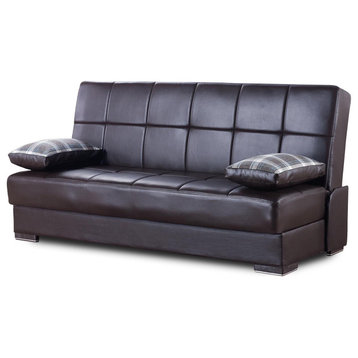 Comfortable Sleeper Sofa, Armless Design With Square Tufting, Brown Leatherette