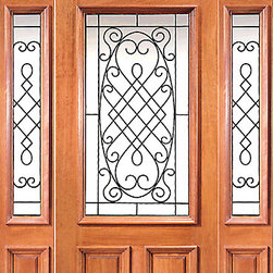 Prehung Mahogany 3/4 Lite Door Two Side lights Rectangular Transom - Front Doors