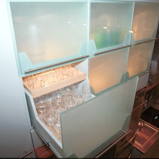 Large contemporary kitchen pantry designs - Large trendy u-shaped kitchen pantry photo in Munich with glass-front cabinets