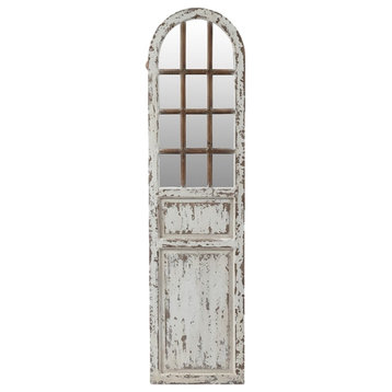 LuxenHome Distressed White Wood Farmhouse Door Leaning Floor and Wall Mirror