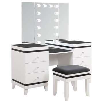 Talei 6-Drawer Vanity Set With Hollywood Lighting Black and White
