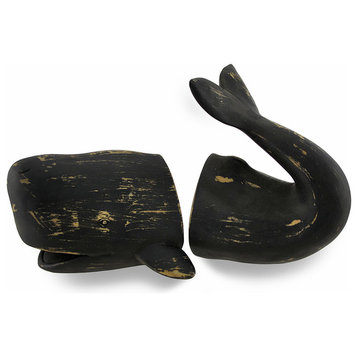Distressed Finish Whale Top and Tail Bookends Set of 2