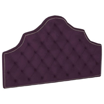 Traditional Queen Size Headboard, Arched Design With Button Tufting, Purple