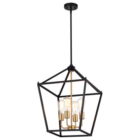 CHLOE Lighting IRONCLAD Industrial 4-Light Textured Black Inverted Pendant
