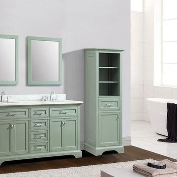 Mercer 61 in. Double Sink Vanity in Sea Green finish with Carrera White Marble T