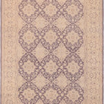 Bareens Designer Rugs - Boho Chic Ziegler Bao Purple Gray Hand-Knotted Wool and Silk Rug-9'11'' x 14'2'' - Enhance the ambiance of your home with this magnificent Persian-influenced Turkish hand-knotted rug made by skilled artisans capable of creating the most exceptional vegetable dyes and hand-spun wool. This exquisite handmade rug is a one-of-a-kind Peshawar Kafkaz, otherwise identified as Chobi, Chobi Peshawar, Oushak, or Ziegler rug. These handmade rugs are crafted in Pakistan utilizing superior-quality wool imported from Australia, New Zealand, and Korea in two types of weaves: the Persian weave and the Mori weave. This rug is meticulously crafted by hand using the finest natural vegetable dyes extracted from local plants. The artisans use a blend of hand-spun local and fine merino wool, resulting in a rug with a compelling texture, higher lanolin content, and longer staple. The artisans occasionally incorporate natural or artificial silk into the pile to enhance specific motifs. The finished product is an awe-inspiring execution of flawless design and an understated palette that exudes elegance.