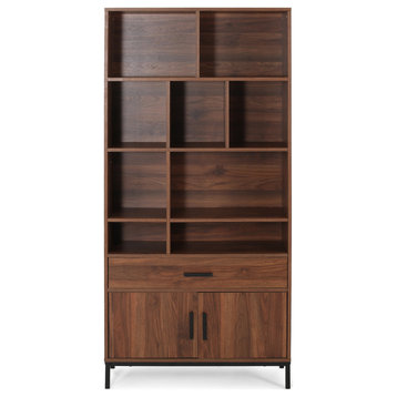 Harman Contemporary Faux Wood Cube Unit Bookcase, Walnut/Black