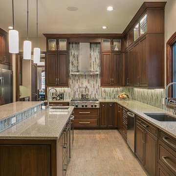 Contemporary Kitchen with Vertical Tile