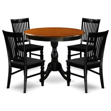AMWE5-BCH-W - Kitchen Table and 4 Slatted Back Dining Chairs - Black Finish