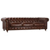 Chesterfield Brown Leather Sofa 97"