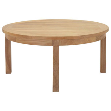 Marina Outdoor Premium Grade A Teak Wood Round Coffee Table, Natural