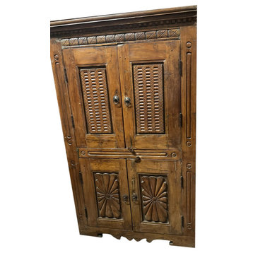 Consigned Antique Indian Carved Armoire, Chakra Carved, Rustic Cabinet