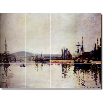 Claude Monet Waterfront Painting Ceramic Tile Mural #128, 17"x12.75"