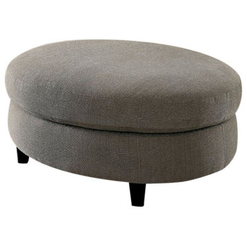 Contemporary Ottoman, Hardwood Frame & Thick Oval Shaped Gray Upholstered Seat