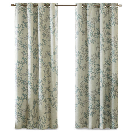 SunSmart Julie Printed Botanical Blackout Curtain Panel, Aqua