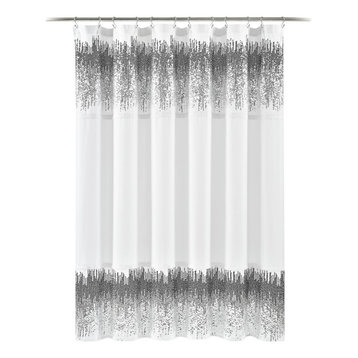 Shimmer Sequins Shower Curtain, White/Black