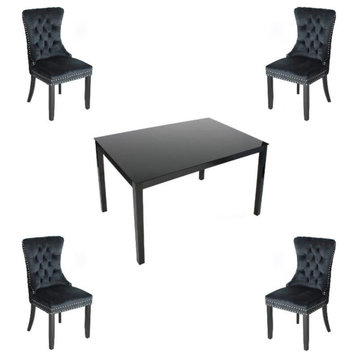 Home Square 5-Piece Set with 4 Dining Chairs and Dining Table in Black