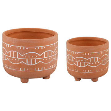 6In & 4.75 In Navajo Footed Planter,Set Of 2, Orange