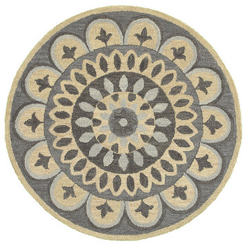 Modern Bloomed Mandala Area Rug, 6' Round