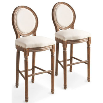 vidaXL Bar Chairs Bar Seats Counter Height Island Stools 2 Pcs White Linen