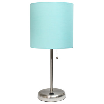 Limelights Stick Lamp With Usb Charging Port and Fabric Shade, Aqua