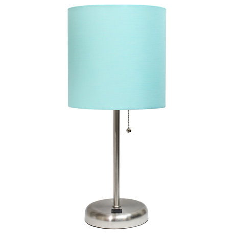 Limelights Stick Lamp With Usb Charging Port and Fabric Shade, Aqua