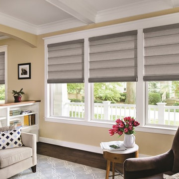 Living Room Large Windows | Solar Roman Shades