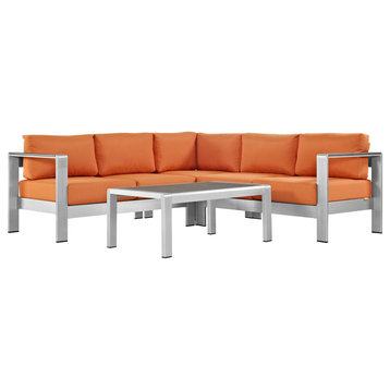Shore 4-Piece Outdoor Aluminum Sectional Sofa Set, Silver Orange