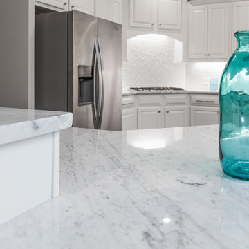 White subway tile & Marble Kitchen