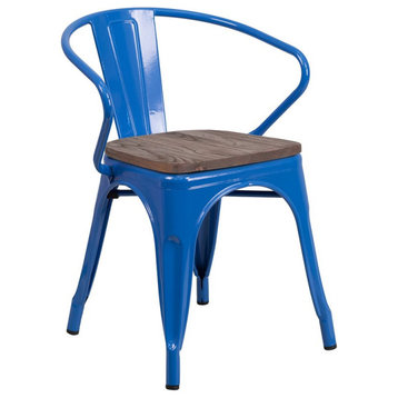 Bowery Hill Metal Dining Arm Chair in Blue