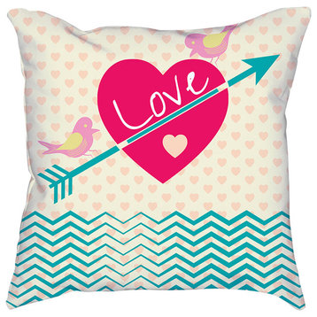 Romantic Love Heart Arrow Chevron Pattern Pillow Cover, 18"x18"