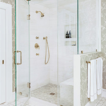 Symmetrical Grandmillennial Master Bath Retreat in Maryland