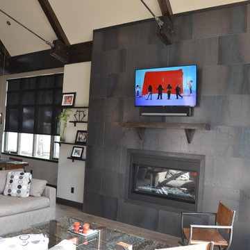Contemporary Living Room and Fireplace Breck