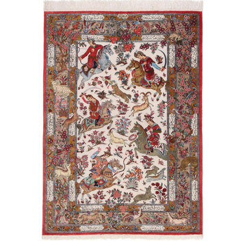 Persian Rug Qum Silk 4'10"x3'6" Hand Knotted