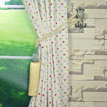 Kids Polka Dot Tab Top Printed Cotton Curtain Tassel Tieback Red Color