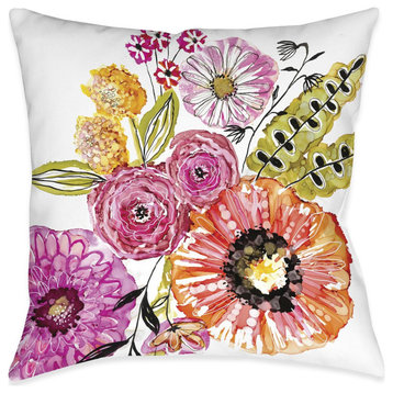 Springtime Florals Outdoor Pillow, 18"x18"