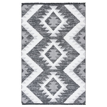 Bohemian Area Rug, Beautiful Tribal Geometric Pattern, Black/Ivory, 8' X 10'