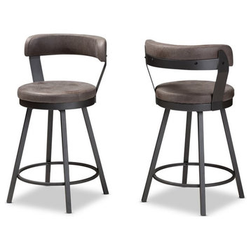Bowery Hill 25.9" Modern Metal/Faux Leather Counter Stool in Gray (Set of 2)