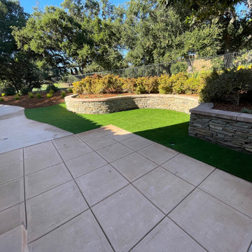 Synthetic turf , mulch ,plant and drip installation