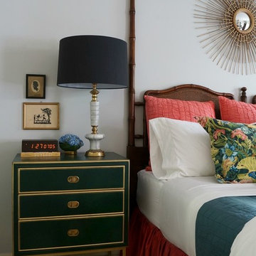 Master Bedroom in Green and Coral