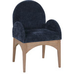 Meridian Furniture - Waldorf Chenille Upholstered Dining Chair, Black, Chenille, Natural Finish, Navy, Arm Chair, Chenille Fabric, Natural Finish - The Waldorf Chenille Fabric Dining Arm Chair exudes elegance and comfort. Crafted with solid ash wood, this dining chair boasts a sturdy and durable construction. The natural finished legs provide a warm and welcoming touch to the overall design. The plush navy chenille fabric on the seat and backrest of the chair offers a soft and cozy seating experience, making it an ideal choice for long dinner conversations with family and friends.