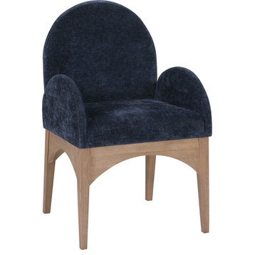 Waldorf Upholstered Dining Chair, Navy, Chenille, Natural, Arm Chair