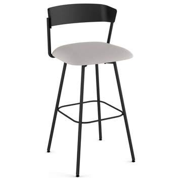 Amisco Ludwig Swivel Counter and Bar Stool, Light Grey Polyester / Black Metal, Bar Height