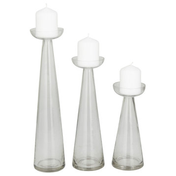 Contemporary Clear Glass Candle Holder Set 560759