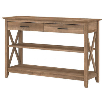 Farmhouse Console Table, X-Shaped Sides & Upper Drawers, Reclaimed Pine