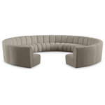 Meridian Furniture - Infinity Black Boucle Fabric Upholstered Arc Shaped Modular Sectional, Brown, 11-Piece, Arc-Shaped - Mix and match this Infinity boucle fabric modular chair with other items in the Infinity collection to find the best possible seating solution for your gang. Rich taupe boucle fabric feels welcoming and soft to the skin, so you stay seated comfortably for the big game or while watching your favorite programs. Deep channel tufting adds to the longevity and durability of this modular chair while giving it texture.