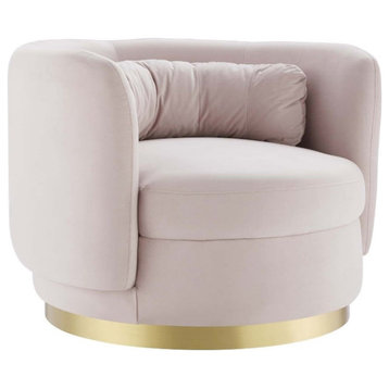Modway Relish Upholstered Performance Velvet Swivel Chair in Gold/Pink