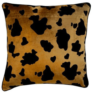 Gold Decorative Pillow Cover, Animal Printed Velvet 12"x12" Velvet, Hello Cow