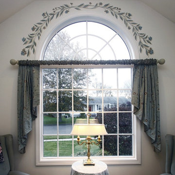 Window treatment with hand-painted border