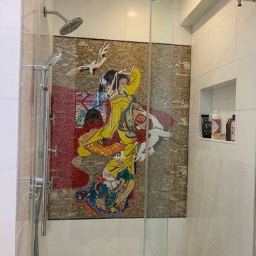 Dancing Japanese Geisha Marble Mosaic Mural | Mozaico